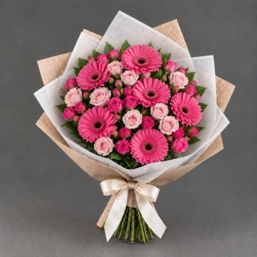 Букет кустовых роз и гербер